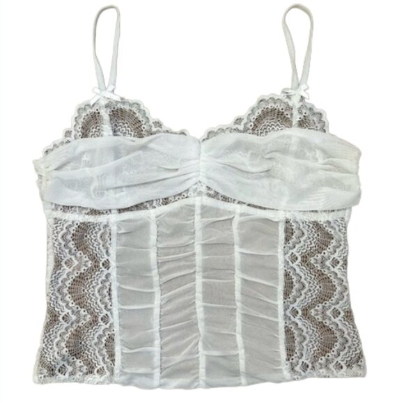 I.AM.GIA White Lace Corset Cami Top Ruched Bow Detail Y2K Fully Lined XL - Picture 3 of 14